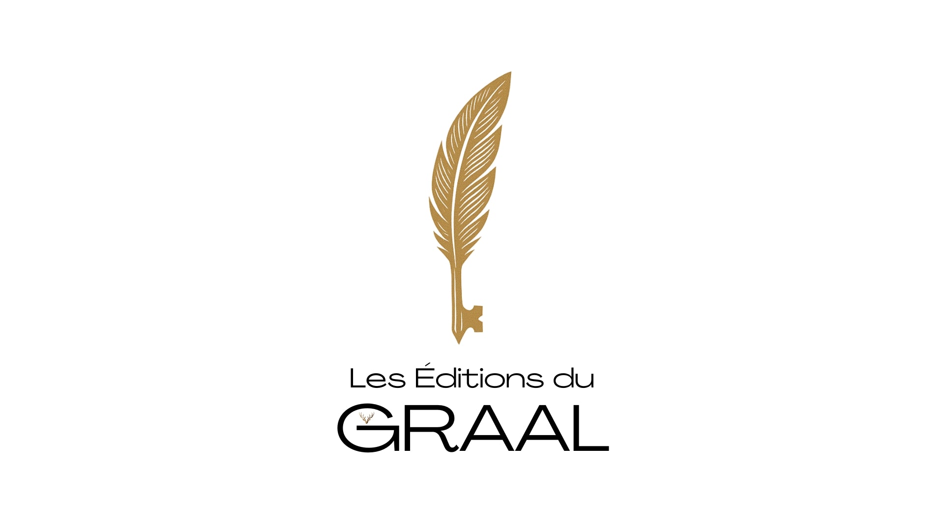 LES EDITIONS DU GRAAL OFFICIAL LOGO with a plume and a pencil in gold. by groupe demont inc.