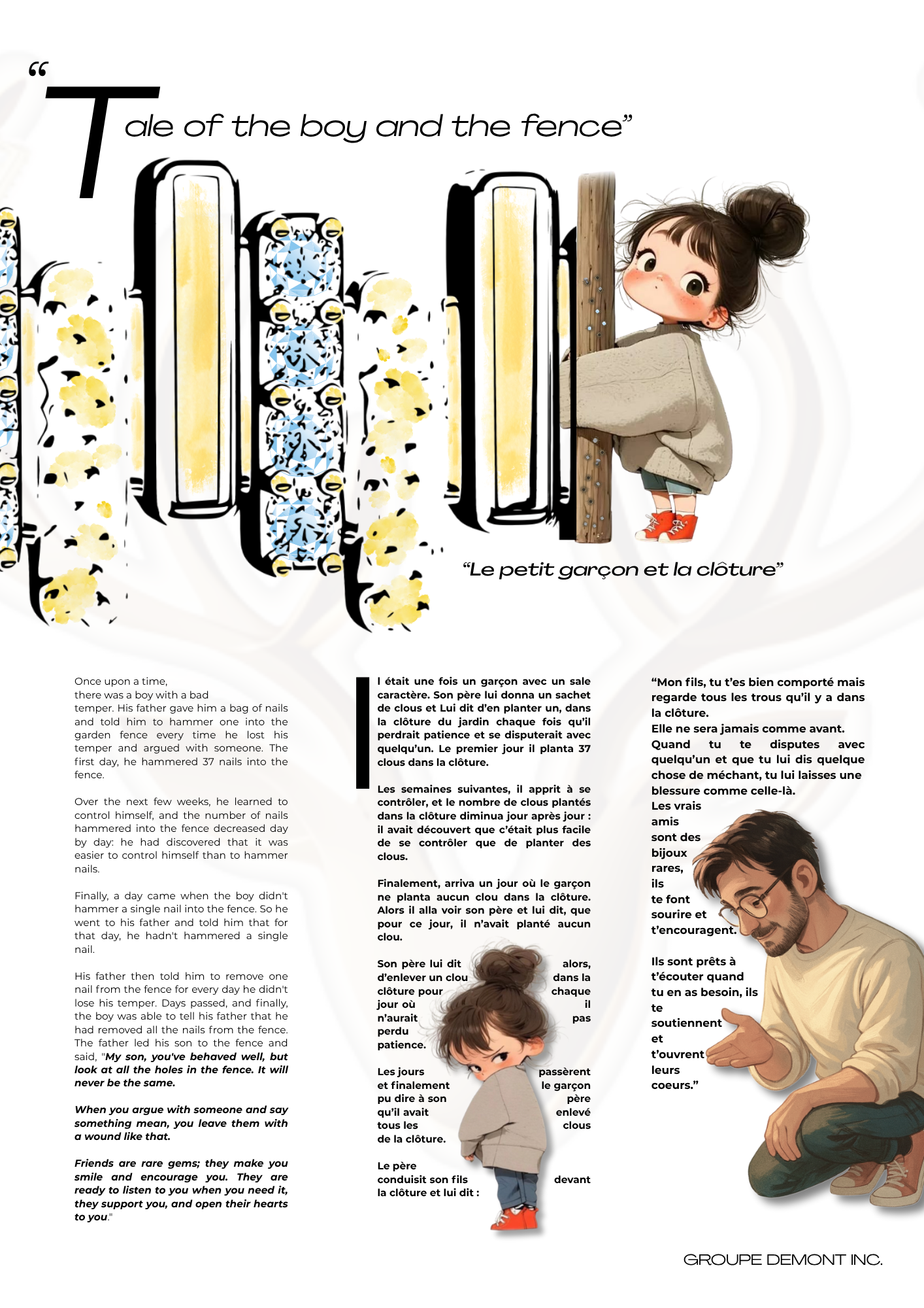 The tale of the boy and the fence that inspired the LAVERTUE Fine jewelry Collection by DE MONT. The toddler character was drawn based on the gender equity in 2025.
