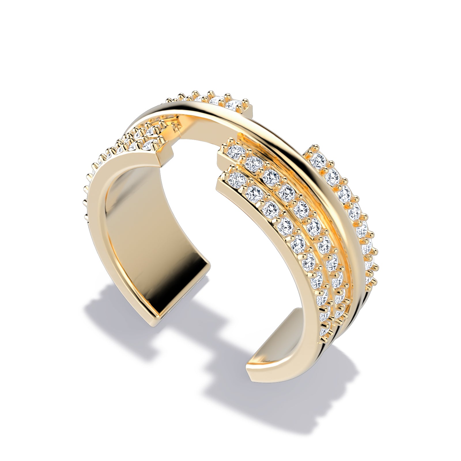 Upper E ring inspired by the world of Gossip Girl. Crafted in Montreal in solid yellow gold 10k, 14k, 18k) and 24k vermeil.