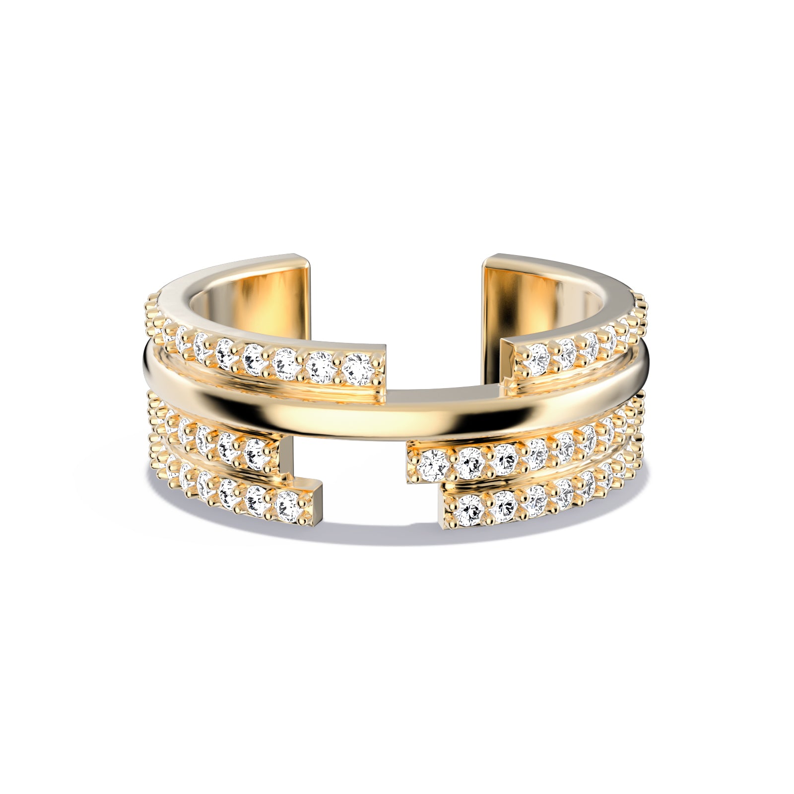 Upper E ring inspired by the world of Gossip Girl. Crafted in Montreal in solid yellow gold 10k, 14k, 18k) and 24k vermeil.