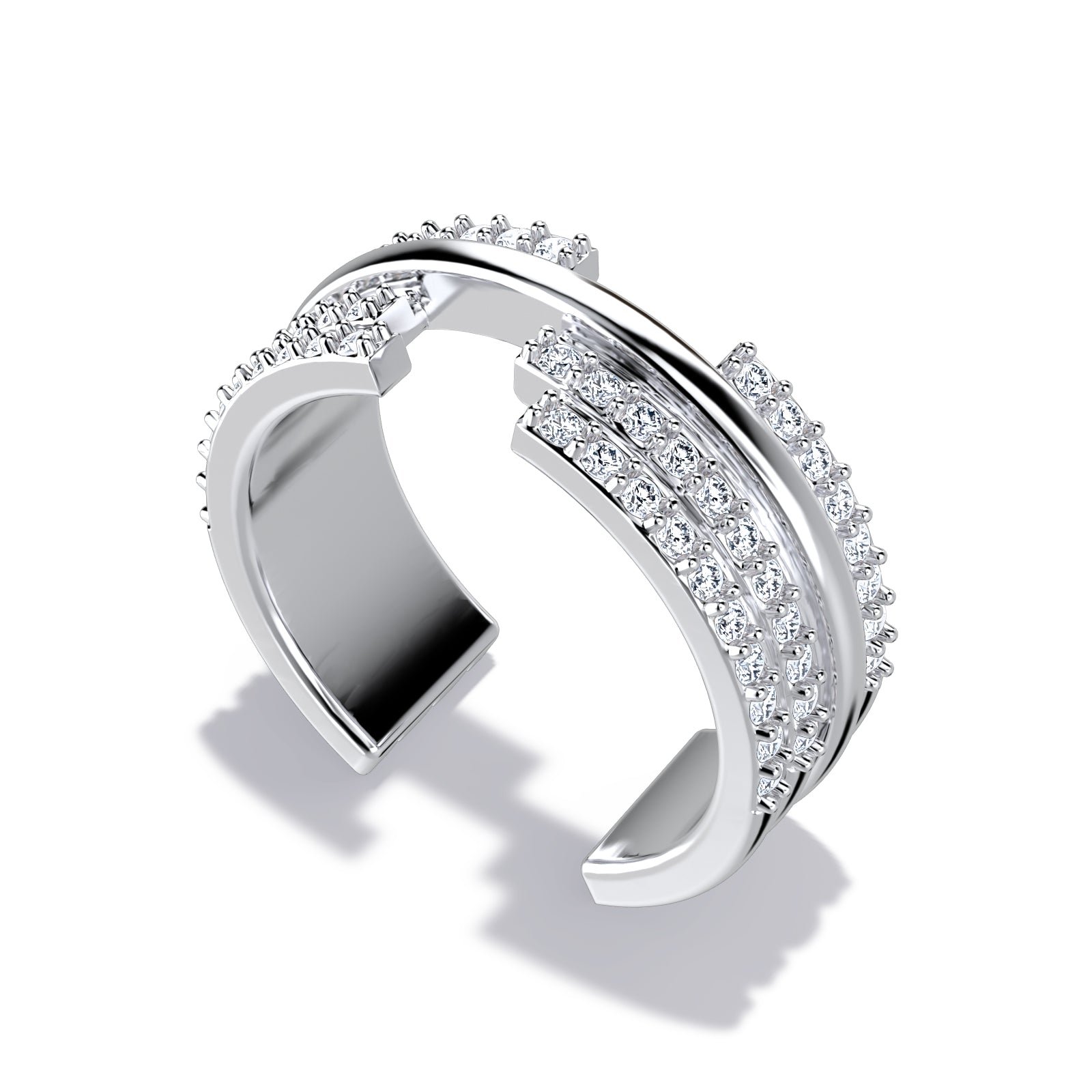 Upper E ring inspired by the world of Gossip Girl. Crafted in Montreal in solid white gold 10k, 14k, 18k) and 24k vermeil.