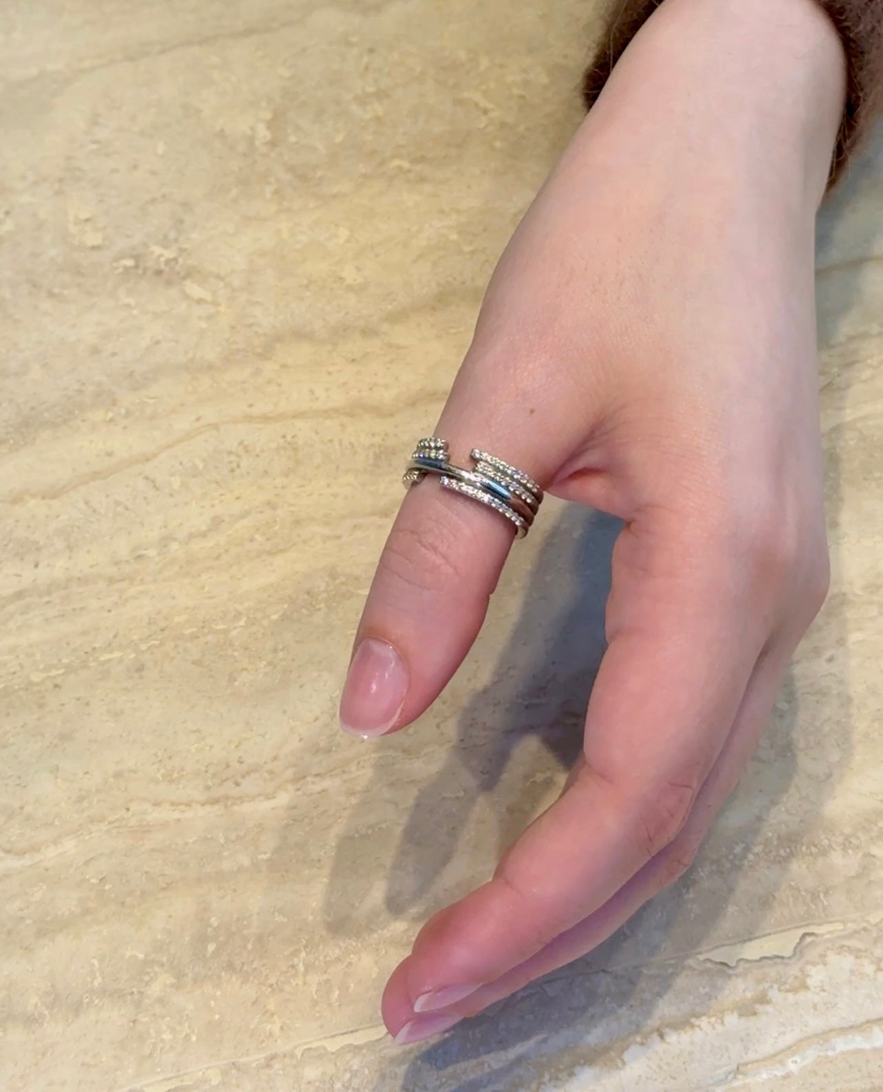 Upper E ring inspired by the world of Gossip Girl. Crafted in Montreal in solid white gold 10k, 14k, 18k) and 24k vermeil.