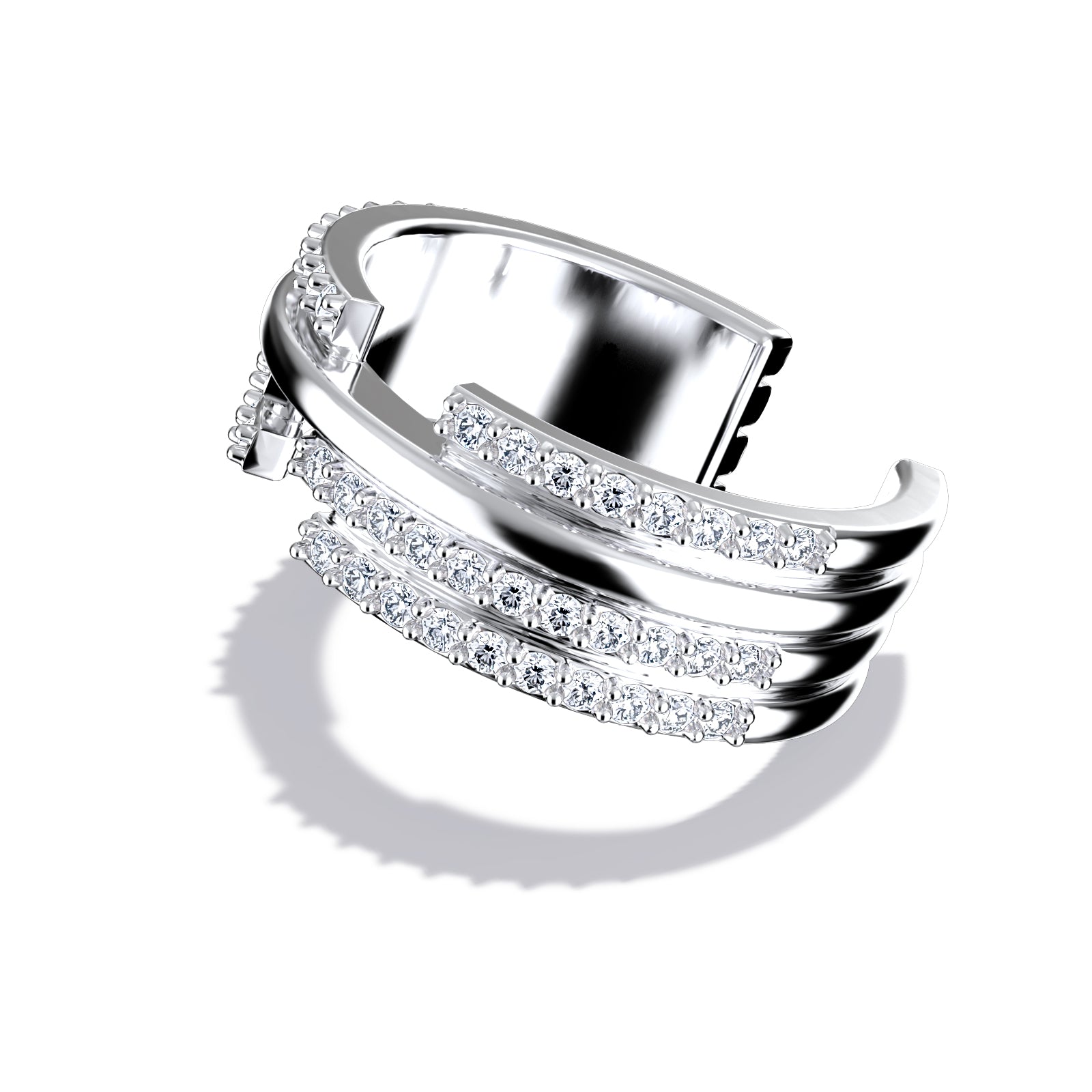 Upper E ring inspired by the world of Gossip Girl. Crafted in Montreal in solid white gold 10k, 14k, 18k) and 24k vermeil.