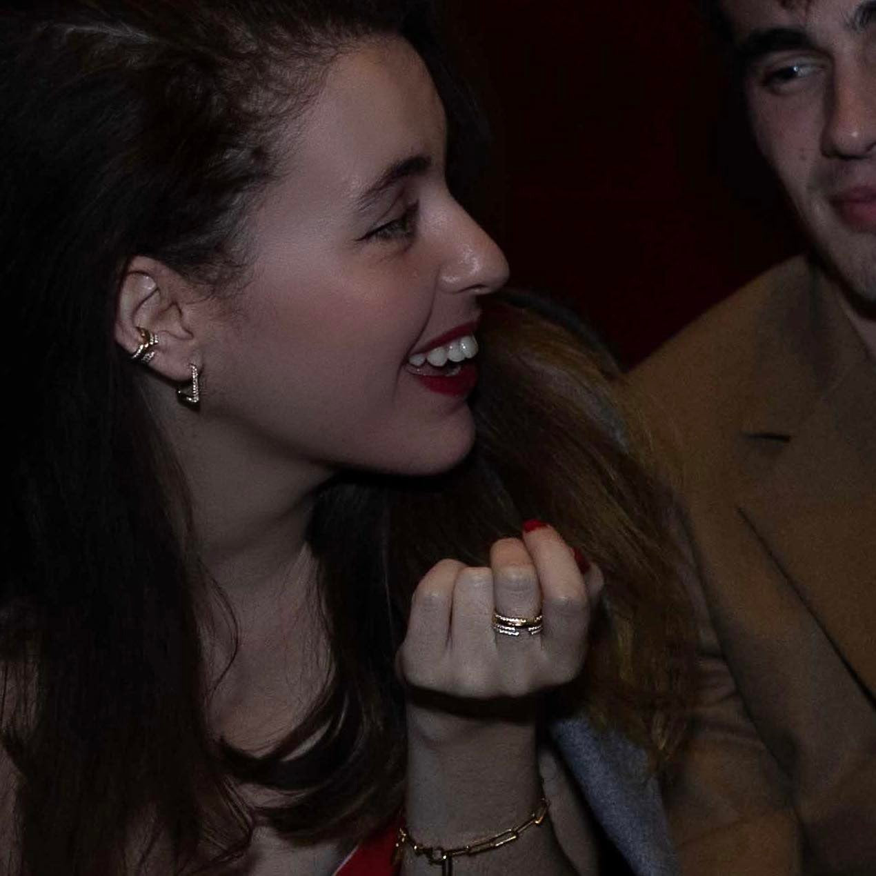 Upper E ring and earcuff worn by Alicia Djouab at the theatre sitted beside Corto Zielenkiewicz.