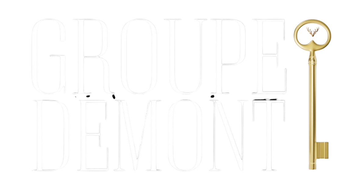 Logo officiel de GROUPE DEMONT INC, de Montréal, Quebec, Canada, en blanc avec fond transparent.