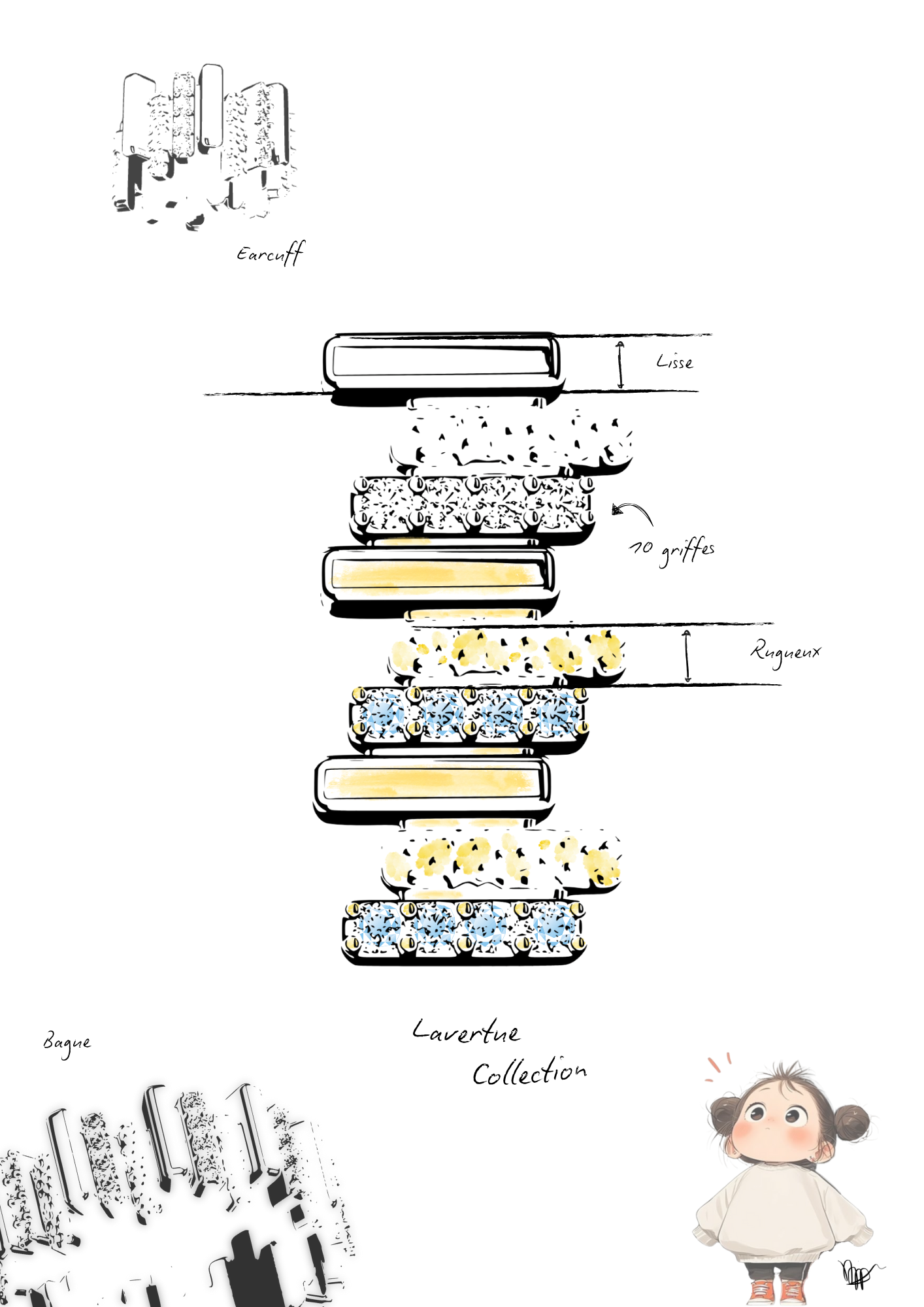 Creative process of the LAVERTUE Collection designed by Alicia Djouab, founder and jewelry designer of DE MONT Fine jewelry.