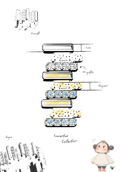 Creative process of the LAVERTUE Collection designed by Alicia Djouab, founder and jewelry designer of DE MONT Fine jewelry.