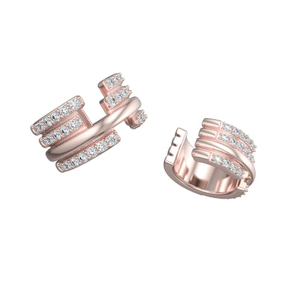 Upper E ring inspired by the world of Gossip Girl. Crafted in Montreal in solid rose gold 10k, 14k, 18k) and 24k vermeil. Worn by a model.