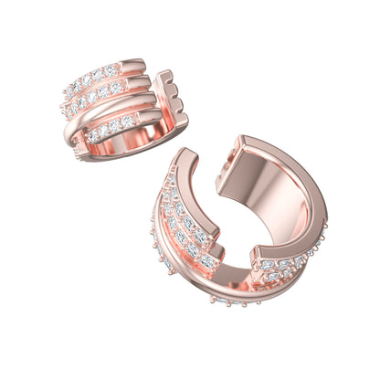 Upper E ring inspired by the world of Gossip Girl. Crafted in Montreal in solid rose gold 10k, 14k, 18k) and 24k vermeil. Worn by a model.