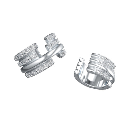 Upper E ring inspired by the world of Gossip Girl. Crafted in Montreal in solid white gold 10k, 14k, 18k) and 24k vermeil. Worn by a model.