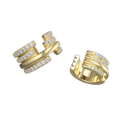 Upper E ring inspired by the world of Gossip Girl. Crafted in Montreal in solid yellow gold 10k, 14k, 18k) and 24k vermeil. Worn by a model.