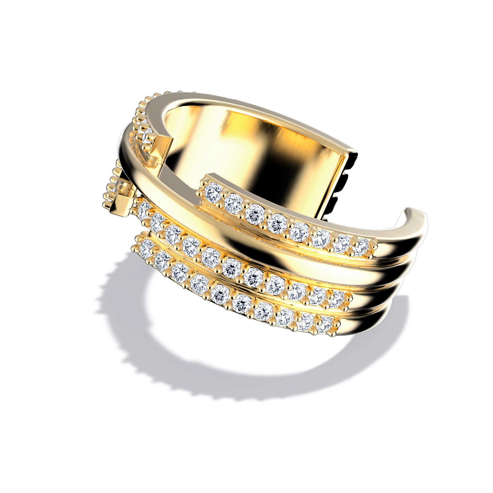 Upper E ring inspired by the world of Gossip Girl. Crafted in Montreal in solid yellow gold 10k, 14k, 18k) and 24k vermeil.