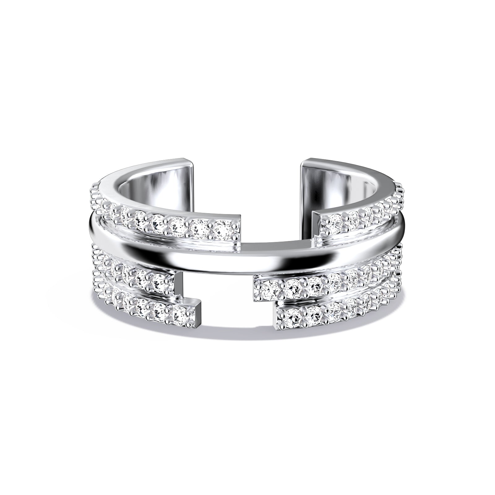 Upper E ring inspired by the world of Gossip Girl. Crafted in Montreal in solid white gold 10k, 14k, 18k) and 24k vermeil. 