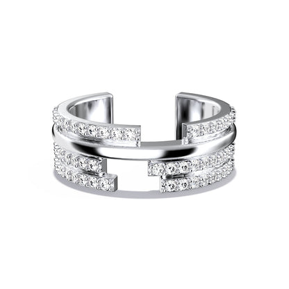 Upper E ring inspired by the world of Gossip Girl. Crafted in Montreal in solid white gold 10k, 14k, 18k) and 24k vermeil. 