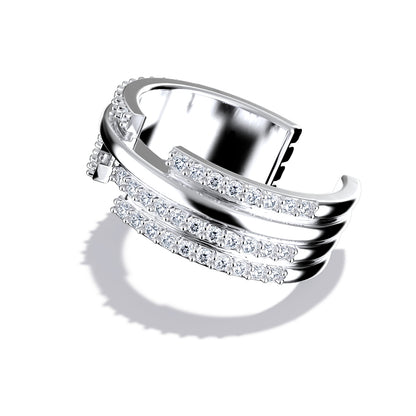 Upper E ring inspired by the world of Gossip Girl. Crafted in Montreal in solid white gold 10k, 14k, 18k) and 24k vermeil.