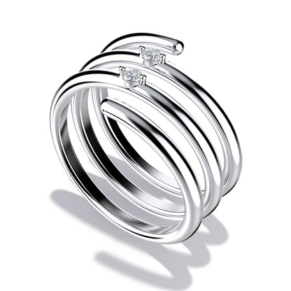 Whirly ring, solid white gold (10k, 14k, 18k) or 24k platine vermeil, with two stones of 2 mm (zirconian or diamond), inspired by a love song of Jeanne Moreau, by DE MONT Fine Jewelry.